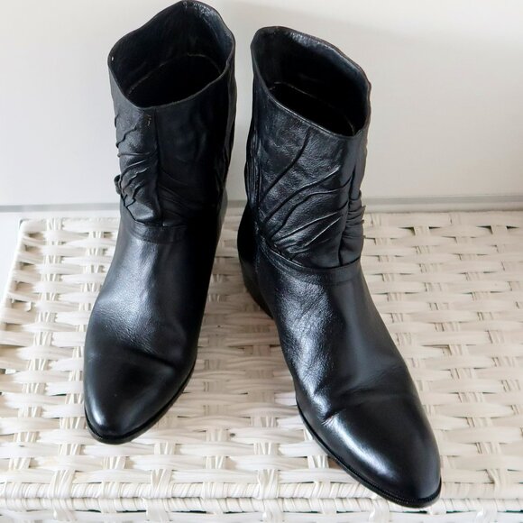 Hardy Black Leather Mid-Calf Western Hand Made Ankle Boots Block Heel Brazil 9.5 - Picture 12 of 16